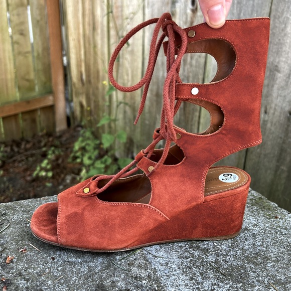 Chloé Foster Cinnamon Suede Gladiator Wedge Sandal 37 - Picture 4 of 13